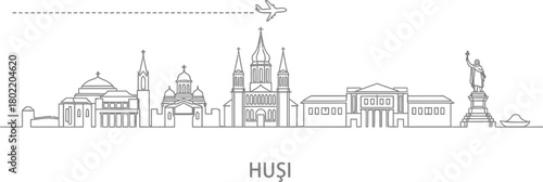 Husi Romania Skyline with Airplane