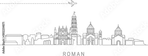 Minimalist Roman Skyline with Airplane Icon