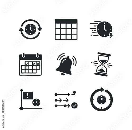 Time management icons for deadlines and scheduling