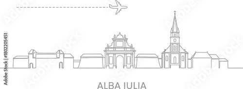 Alba Iulia Skyline with Airplane and Travel Line
