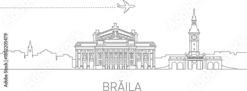 Brăila Skyline with Airplane and Clock Tower