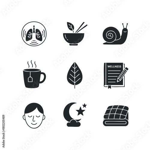 Wellness icons for health and relaxation