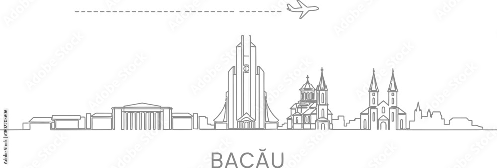 Fototapeta premium Bacau Skyline with Airplane