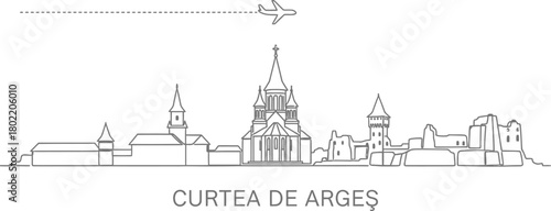 Curtea de Arges Skyline with Airplane