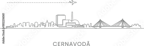 Cernavoda Skyline and Airplane Silhouette