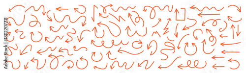 Arrow crayon pastel pencil chalk color line stroke. Sketch pencil stroke vector graphic pen underline scribble icon. Hand drawn grunge crayon pencil brush direction elements. Vector illustration . 