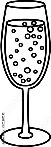 Sparkling beverage glass outline with bubbles effervescent drink in elegant flute, celebration party icon