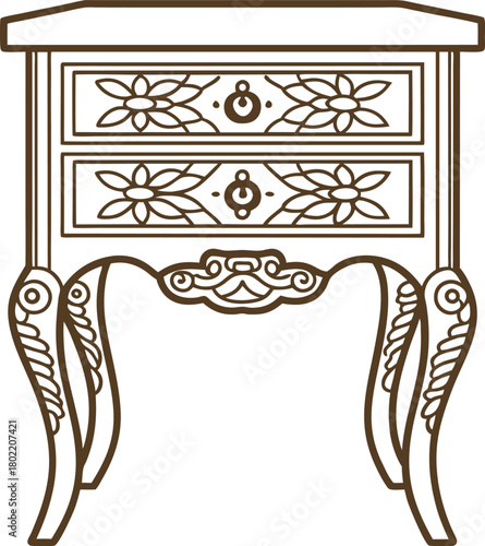 Antique wooden nightstand with ornate floral carvings vintage two drawer bedside table with decorative legs