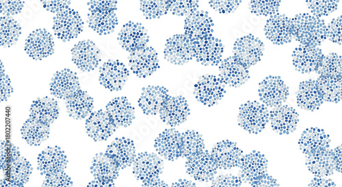 Blue Microscopic Virus Particles Clustered on White Background for Medical Research Design