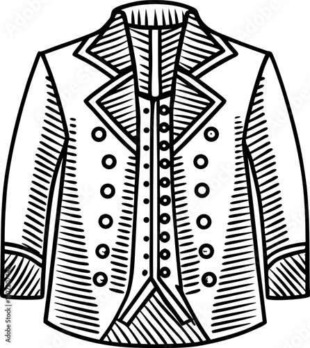 Elegant historical colonial coat sketch vintage men's double breasted formal uniform, old fashioned fashion