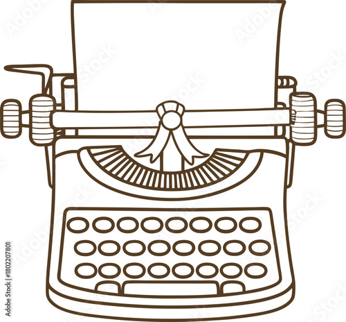 Vintage mechanical typewriter with blank sheet of paper retro writing machine, classic office communication device