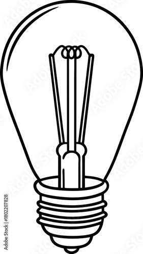 Classic incandescent light bulb outline drawing edison electric lamp, vintage illumination element illustration