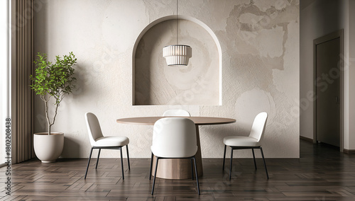 modern dining room interior with a round table and stylish chairs