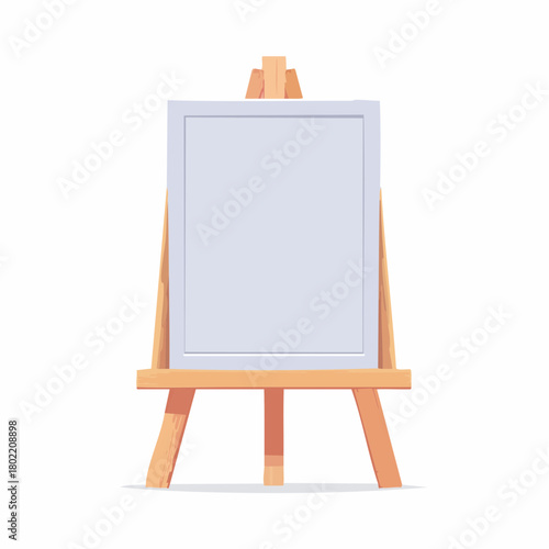 Minimalist easel display with blank canvas awaiting creative expression against white background