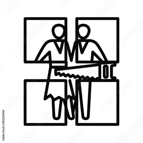Divorce and relationship breakdown icon, illustrating separation, legal dispute, and marital conflict between a couple.