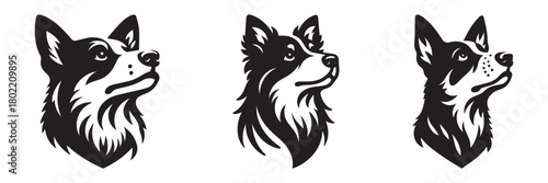 Dog portraits in profile black and white minimalist design canine art.
