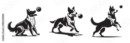 Dog Playing Fetch: A Dynamic Black and White Illustration.