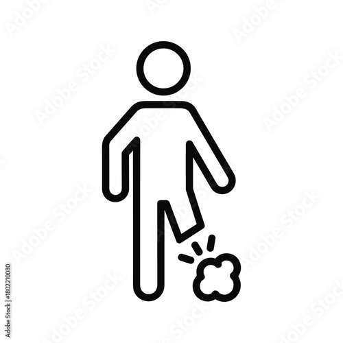 Broken leg icon of a person with a pain burst, symbolizing injury, fracture, medical emergency, accident or trauma event