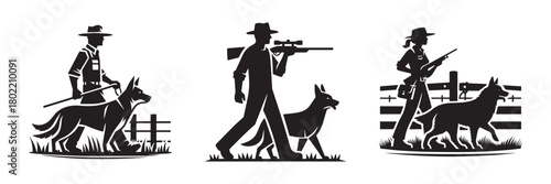 Hunter and Dog Silhouette Set: Hunting Outdoors and Adventure.