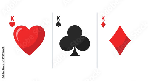 Vibrant king playing card symbols: heart, club, diamond in modern graphic style