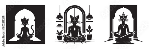 Meditating Cat Silhouettes in Architectural Settings.