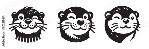 Otter Trio: Playful Expressions in Black and White.