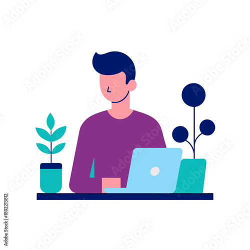 man working remotely on laptop with coffee for web and graphic design