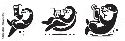 Otter Relaxation: A Refreshing Drink and Leisurely Moments.