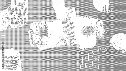 Vintage arcade pixel gradient with halftone dither mosaics and square bit texture perfect for retro game style graphics