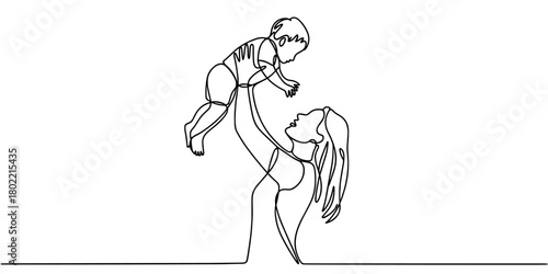 a mother raising her child in the air, expressing love, joy, bonding, and warm family connection.