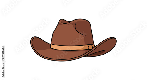 Cartoon Brown Cowboy Hat with a Tan Hatband on a White Background Illustration