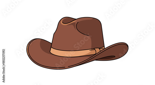 Illustration of a classic brown cowboy hat with a brim and decorative band