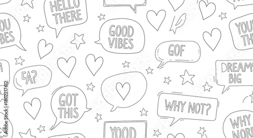 Hand-Drawn Speech Bubbles and Stars Seamless Pattern for Cute Backgrounds