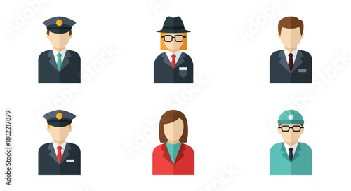 Profession icons collection: diverse career avatars with flat design style