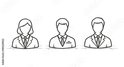 Professional team silhouette illustrations: business people in line art style