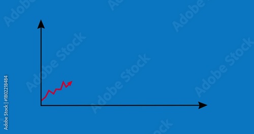 Chart arrow irregular still goes up and down red on blue screen. Graph rising fast. Business cartoon animation. Economy metaphor.