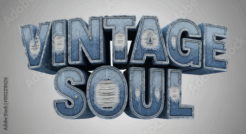 Stylish 3D vintage soul lettering with textured denim design and industrial look