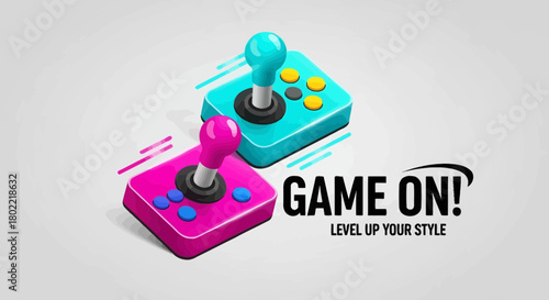 Nostalgic gaming: two vintage joysticks evoke retro arcade fun and pixelated excitement