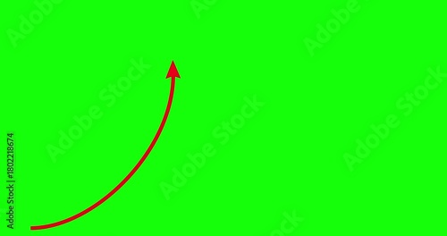 Chart arrow bow shape goes up and down on green screen. Graph rising fast. Business cartoon greenbox isolated animation. Economy metaphor. Speed up graph from low to high acceleration.