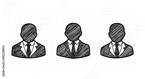 Linear sketch of business figures on grid background