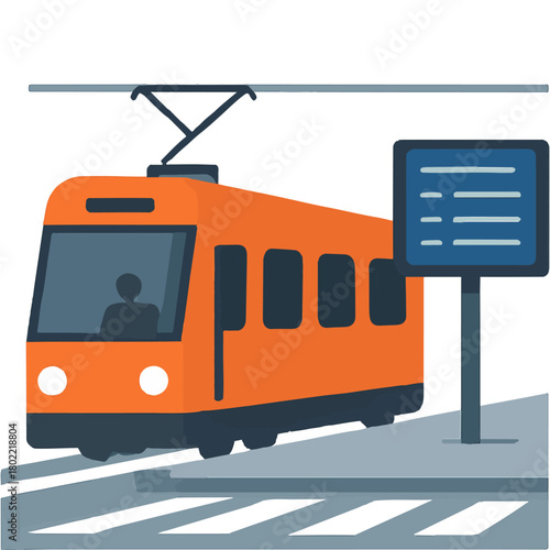 Orange Tram Arriving at Stop color vector
