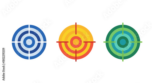 Colorful circular targets with crosshairs in modern flat design on white background