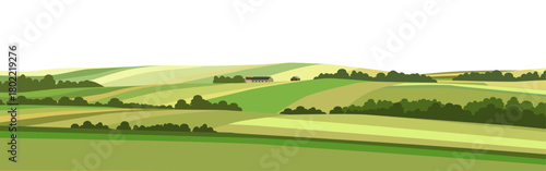 Green hill countryside landscape. Vector illustration of panorama field landscape on transparent background