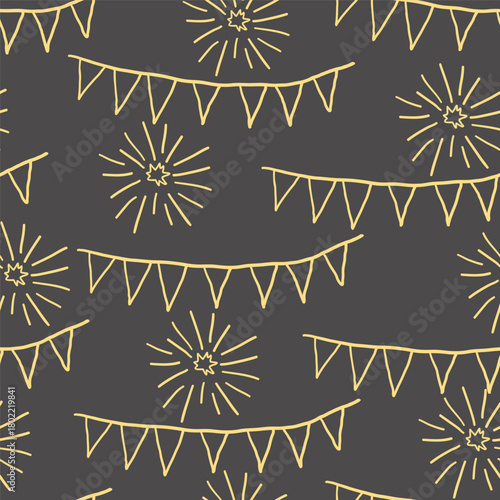 Seamless pattern with celebrating elements in hand drawn style in vector. Element for decoration postcards poster print background backdrop wrapping wallpaper banner