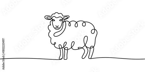 Simple continuous-line illustration of a sheep, capturing a clean minimalist style ideal for farm, animal, and creative design concepts.