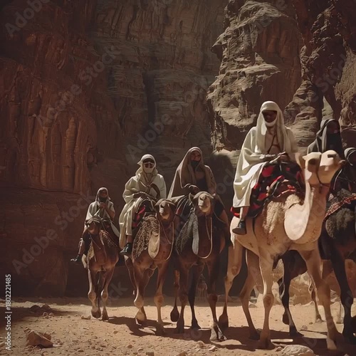 a video of a tourist group traveling across the Jordan Desert 