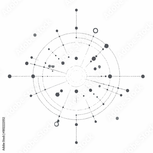 Abstract network visualization with radiating connections and circular arrangements scheme