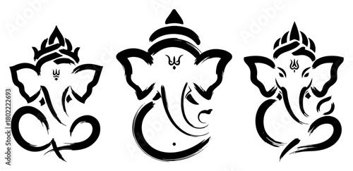 Ganesha Elephant Head Line Art Set Minimal Hindu Deity Vector Logos And Icons For Spiritual Design