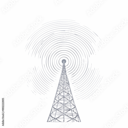 Communication Tower Broadcasting Signals with Concentric Waves in a Clean White Space