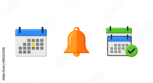 Colorful calendar and notification icons for event planning and scheduling